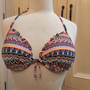 Victoria's Secret Geometric Pink Blue Black 32C Top M Bottom 2 Piece Bikini Swim